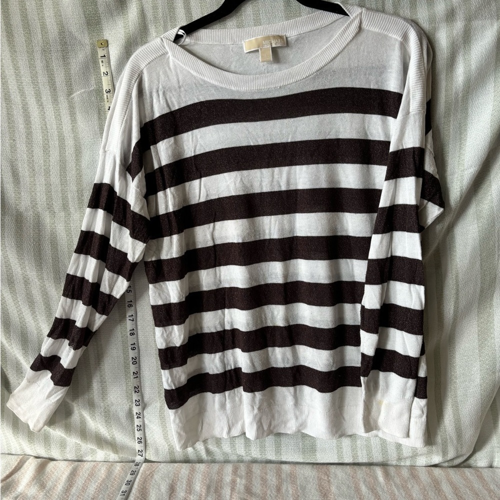 Michael Kors lightweight long sleeve top women’s Large black white striped